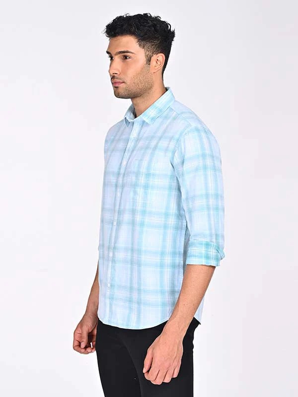Indian Terrain Men's Regular Fit Full Sleeve Checkered Green Shirt